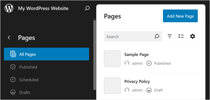 Pages page in FSE Pages page in FSE
