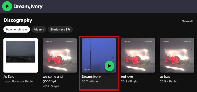 Clicking on an album in Spotify Clicking on an album in Spotify