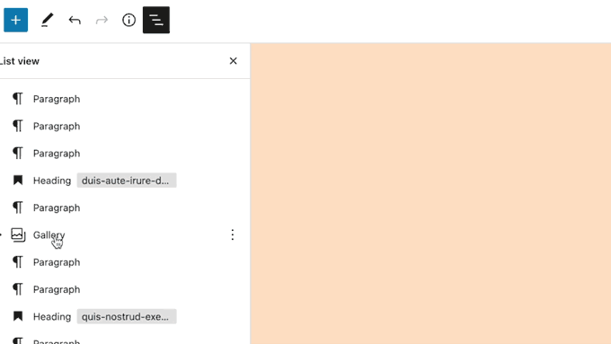 Moving items in the block editor Moving items in the block editor
