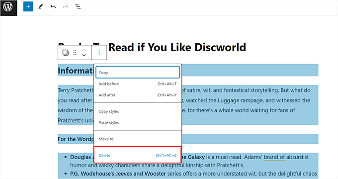 Delete multiple blocks in WordPress Delete multiple blocks in WordPress
