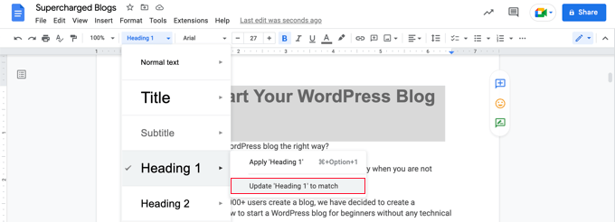 Customizing Heading 1 Style in Google Docs Customizing Heading 1 Style in Google Docs