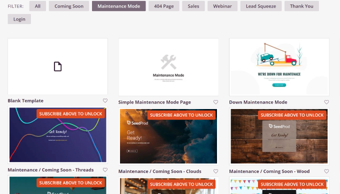 Choose a maintenance page template Choose a maintenance page template
