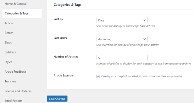 Change categories and tags settings Change categories and tags settings