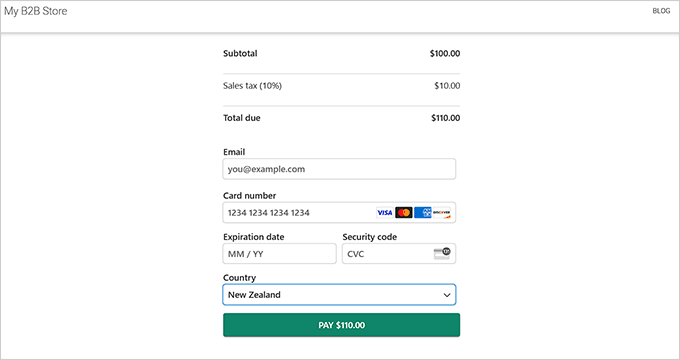 Preview of a payment form with a fixed tax rate Preview of a payment form with a fixed tax rate