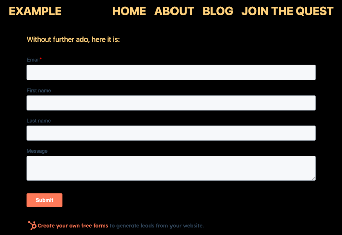 HubSpot form on a live website HubSpot form on a live website