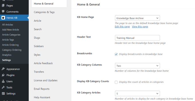 Edit home and general settings Edit home and general settings