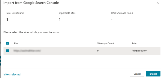 Select your site and import it Select your site and import it