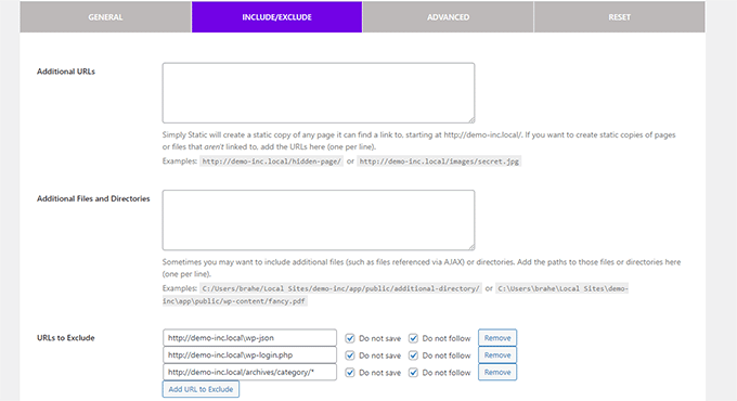 Exclude URLs Exclude URLs