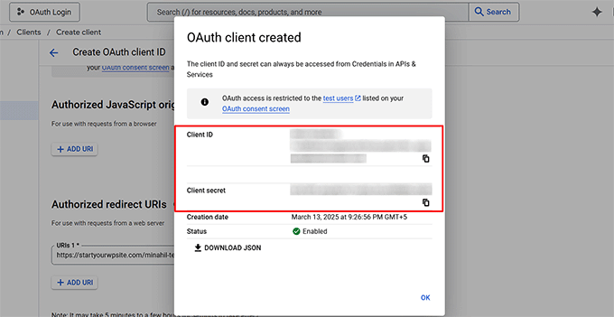 Copy the client ID and client secret