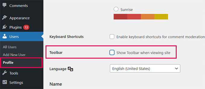 Disable admin bar in user profile Disable admin bar in user profile