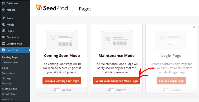 Set up a new maintenance mode page Set up a new maintenance mode page