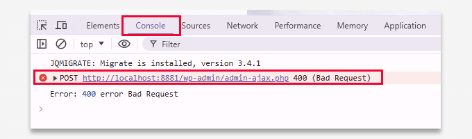 Admin ajax 400 bad request error in browser console Admin ajax 400 bad request error in browser console