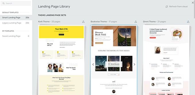 Choosing template in Thrive Architect Choosing template in Thrive Architect