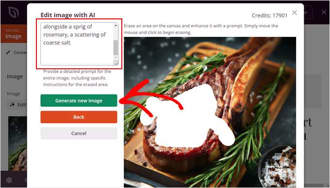 Removing unwanted areas in an AI image with SeedProd AI image generator Removing unwanted areas in an AI image with SeedProd AI image generator