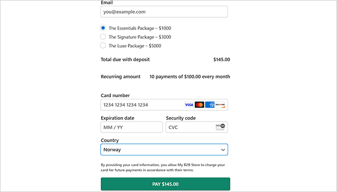 Preview of a form accepting deposit fee Preview of a form accepting deposit fee