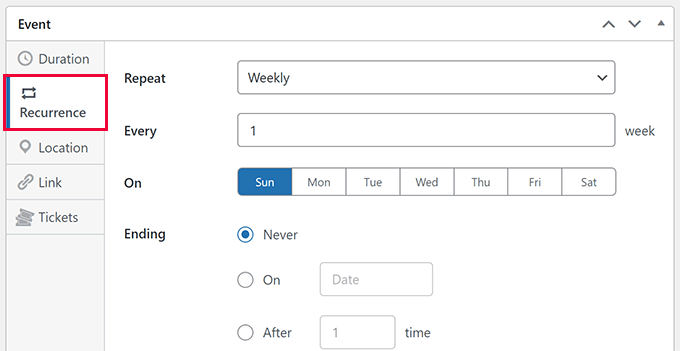 Set recurring event Set recurring event