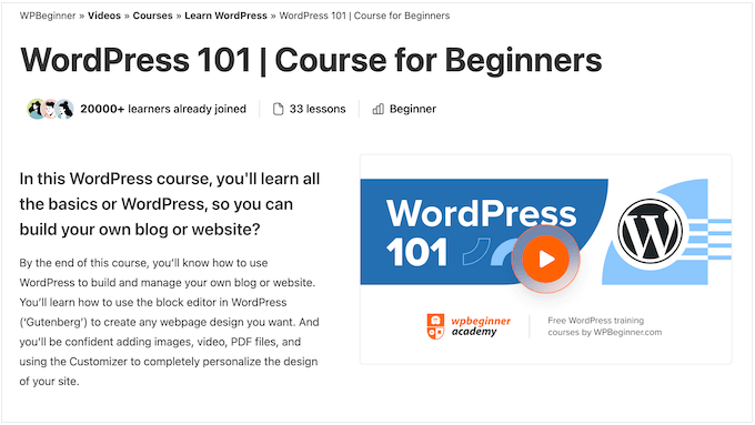 The WordPress 101 course, created by WPBeginner The WordPress 101 course, created by WPBeginner