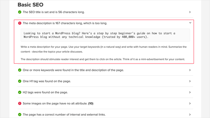 Basic SEO Report in SEO Analyzer Basic SEO Report in SEO Analyzer