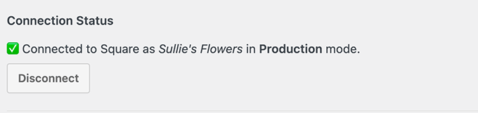 WPForms Square connection status