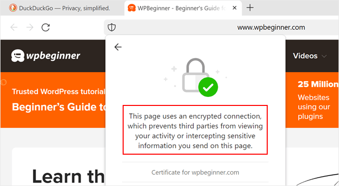 What a website with SSL looks like when accessed via DuckDuckGo browser What a website with SSL looks like when accessed via DuckDuckGo browser