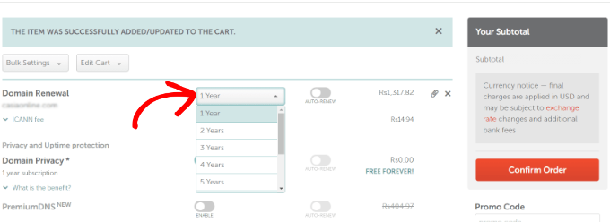 Confirm domain renewal order Confirm domain renewal order