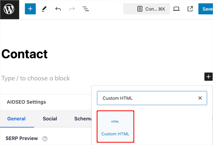 The custom HTML block The custom HTML block