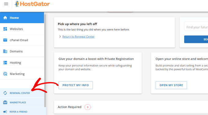 Open renewal center in HostGator Open renewal center in HostGator