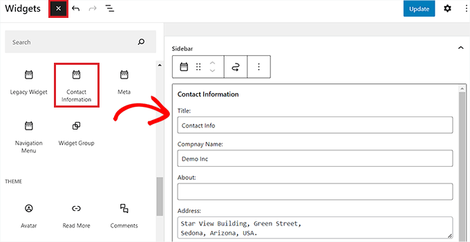 Add contact info widget Add contact info widget