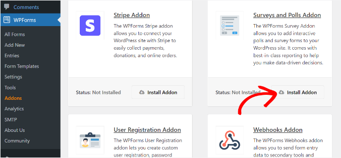 Install surveys and polls addon Install surveys and polls addon