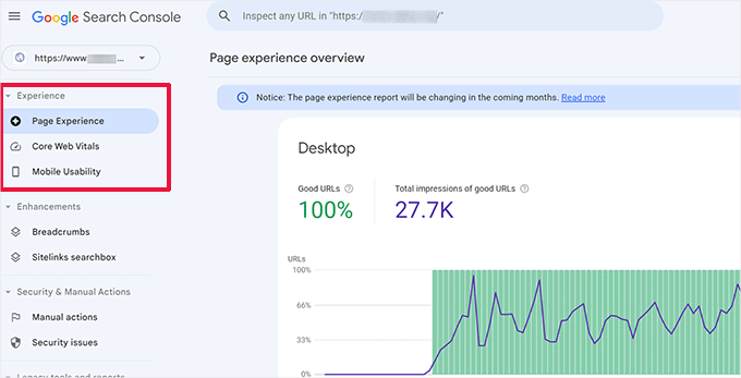 User experience sectiion under Google Search Console User experience section under Google Search Console