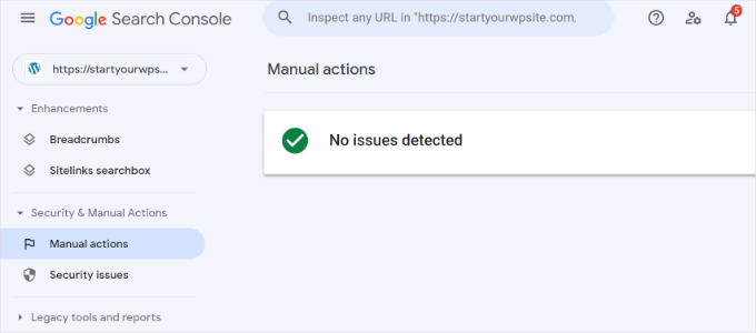Look for manual action Look for manual action