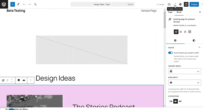 Zoom out view in WordPress site editor Zoom out view in WordPress site editor
