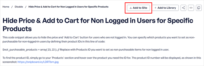 Adding the WPCode code snippet to the site Adding the WPCode code snippet to the site