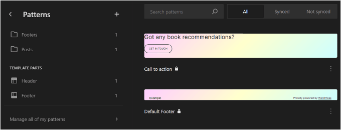 The Patterns page in WordPress Full Site Editor The Patterns page in WordPress Full Site Editor