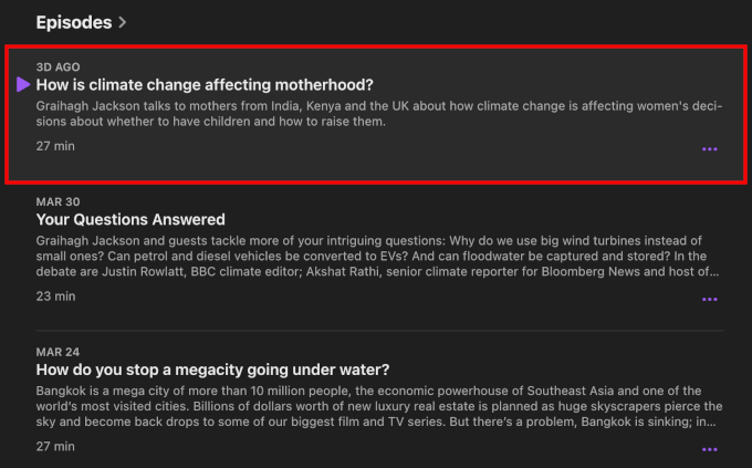 Clicking on an episode to go to its page Clicking on an episode to go to its page