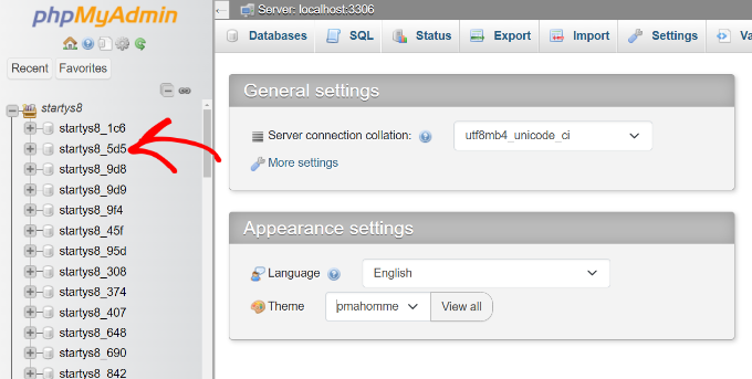 Select database tables Select database tables