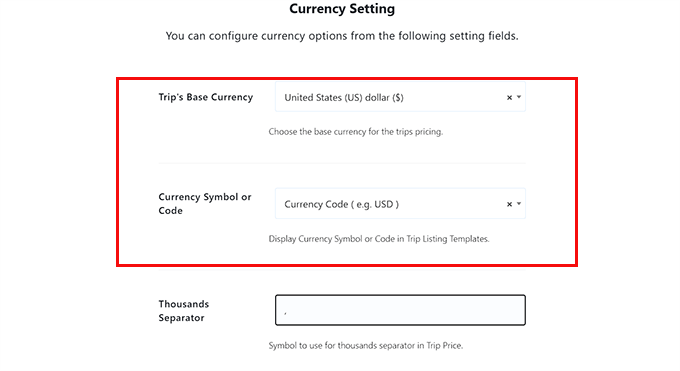 Configure currency settings in WP Travel Engine Configure currency settings in WP Travel Engine