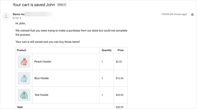 Abandoned cart email preview Abandoned cart email preview