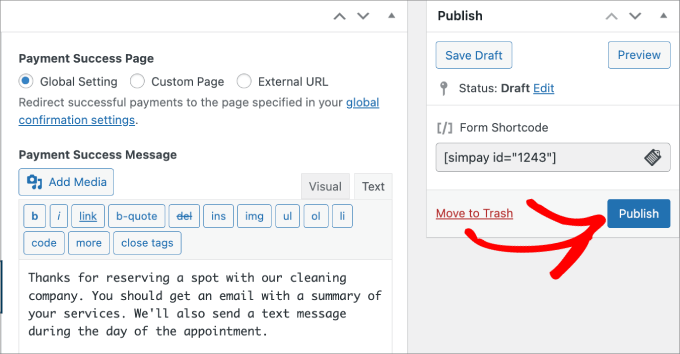 publish payment form publish payment form