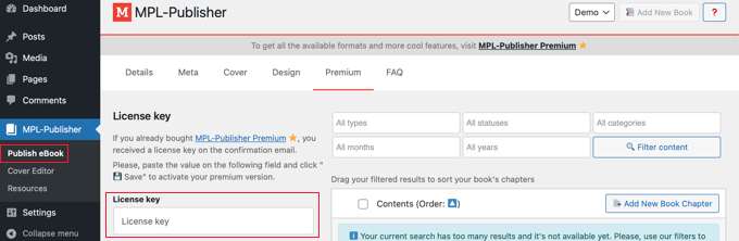 Entering a Premium License Key in MPL-Publisher Entering a Premium License Key in MPL-Publisher