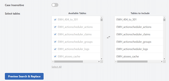 Select tables Select tables