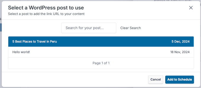 Choosing a post to share in ClickSocial Choosing a post to share in ClickSocial