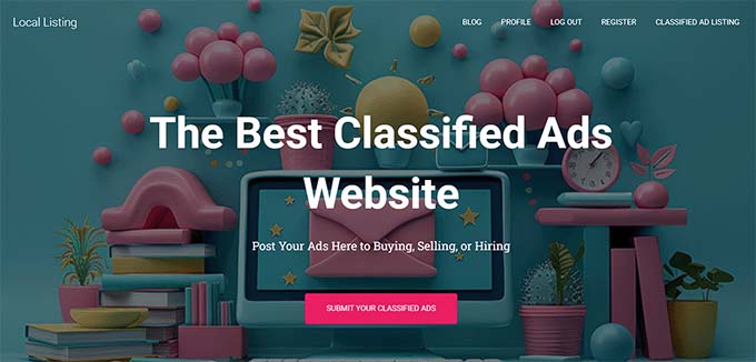 Classified ads website home page Classified ads website home page