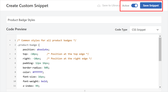 WPCode custom snippet for styling product badges WPCode custom snippet for styling product badges