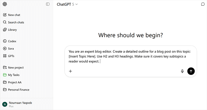 ChatGPT user interface