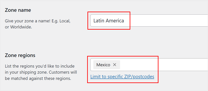 Adding a region to the WooCommerce shipping zone Adding a region to the WooCommerce shipping zone