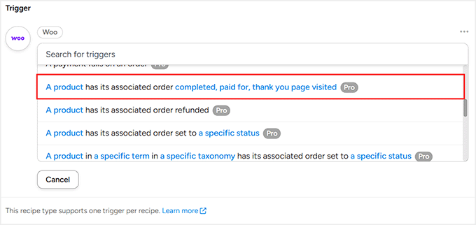 Choose a WooCommerce trigger in Uncanny Automator