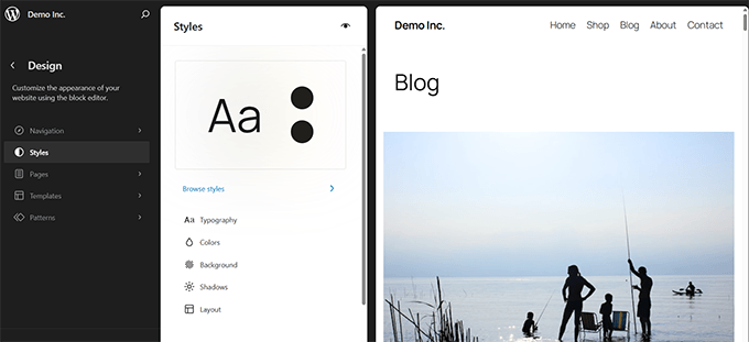 A global Styles panel in the Editor sidebar A global Styles panel in the Editor sidebar