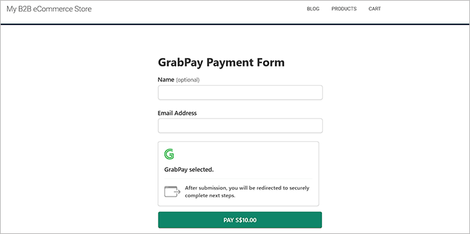 GrabPay payment form preview GrabPay payment form preview
