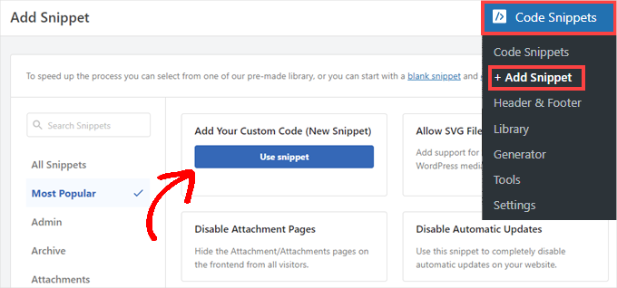 wp-wpcode-addnew-snippet Add new snippet in WPCode